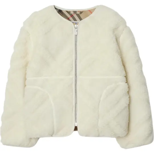 Burberry FW24 Solid Color Crew Neck Zip Pocket Long Sleeved Padded Jacket White Kids'