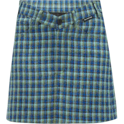 Balenciaga V Waist Checked Mini Skirt 'Blue/Azure'