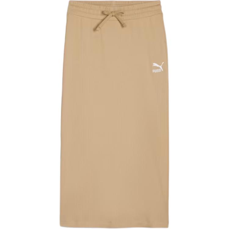 PUMA CLASSICS Women's Ribbed Midi Skirt Casual Long Skirt Women's Tan