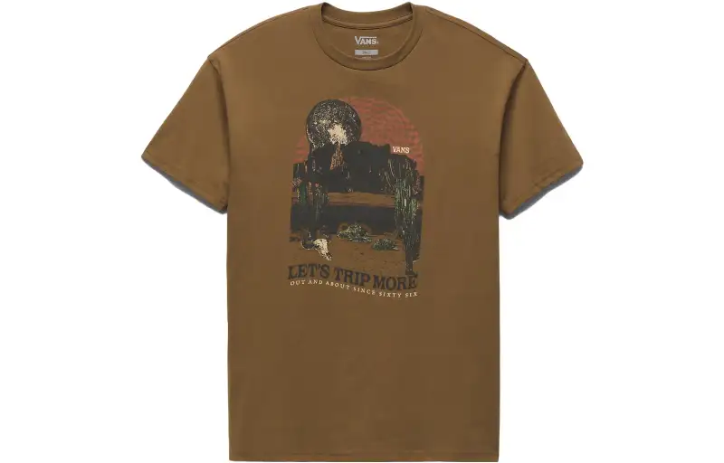 Vans DAY TRIP Racing T Shirts Women's Tan Crew Neck Moderate