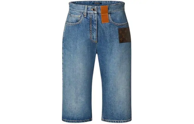 LOUIS VUITTON Monogram Patch Denim Bermuda Shorts Denim Shorts Women's Blue