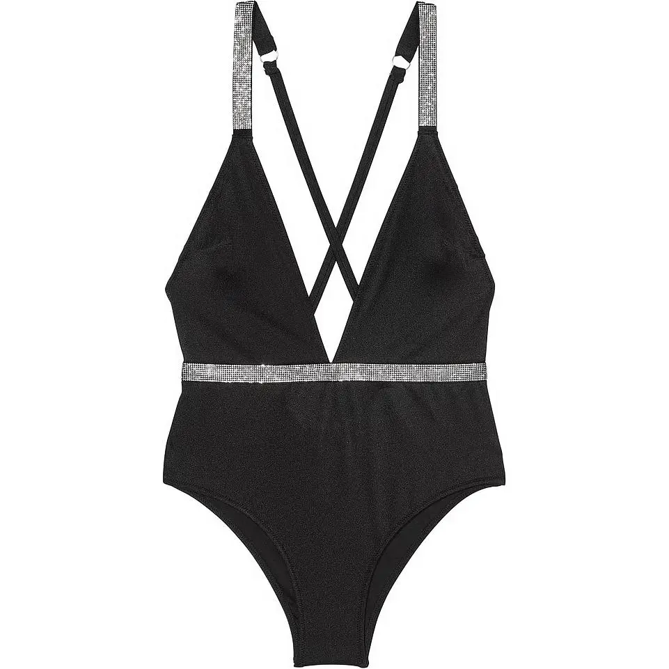 Victoria's Secret Shine Plunge One Piece Swimsuit/Black One piece Swimsuit Women's Black