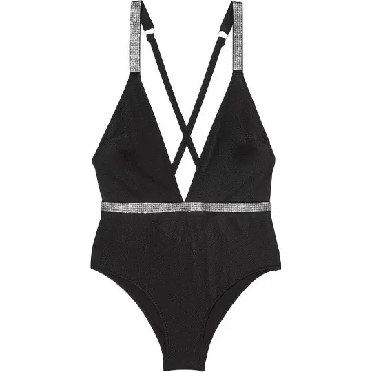 Victoria's Secret Shine Plunge One Piece Swimsuit/Black One piece Swimsuit Women's Black
