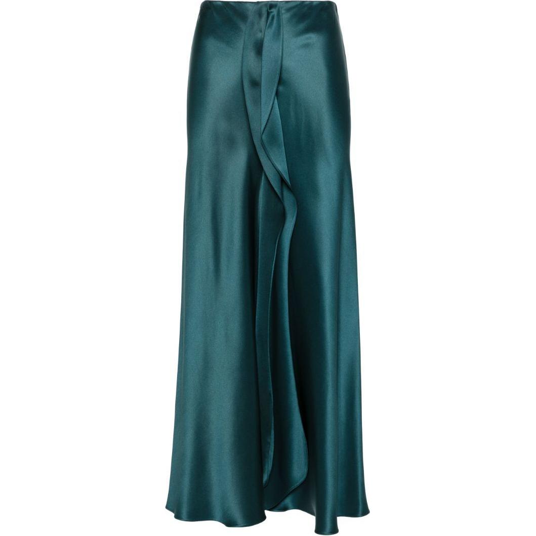 GIORGIO ARMANI Giorgio Armani SS24 solid color draped hidden zipper high waist casual long skirt women's forest green