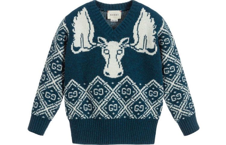Мужской джемпер Gucci V-Neck (синий)