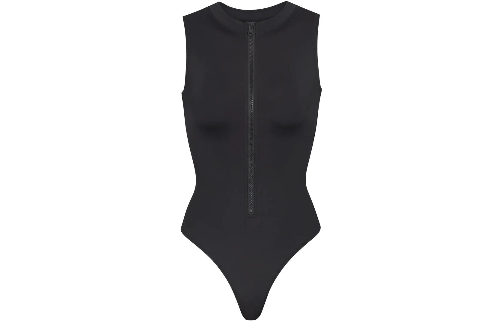 Skims Jelly Sheer Crew Neck Bodysuit Onyx