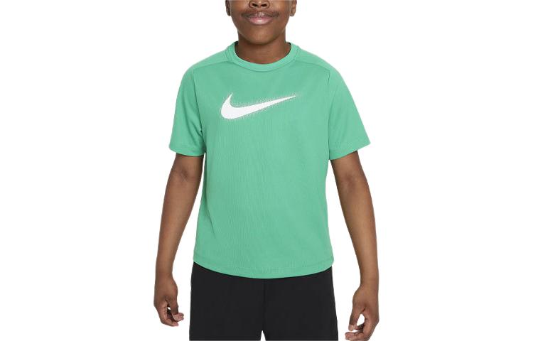 Nike Dri-FIT Icon brand large logo print round neck short-sleeved T-shirt children's stadium green