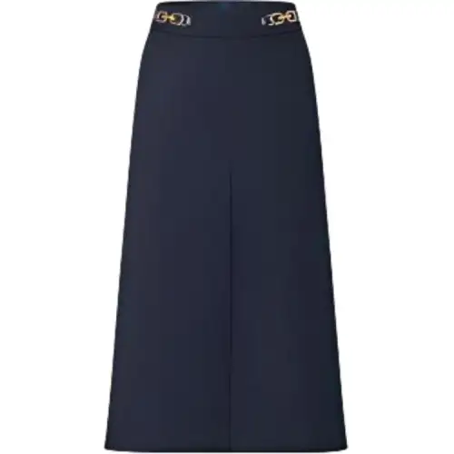 LOUIS VUITTON Chain Detail Midi Skirt Casual Long Skirt Women's Black