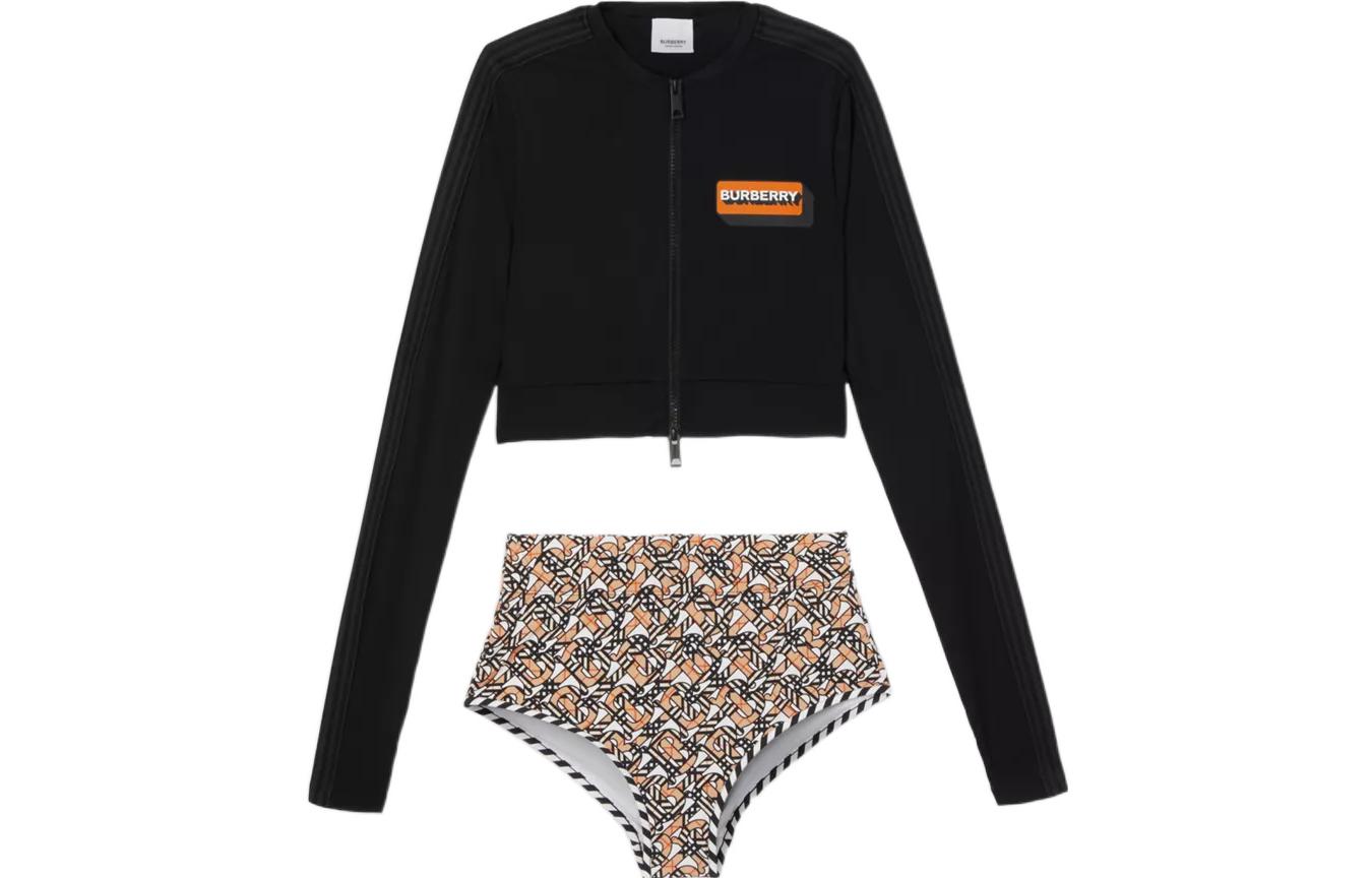 Burberry Burberry SS22 exclusive logo printed stretch nylon two-piece swimsuit for women, black
