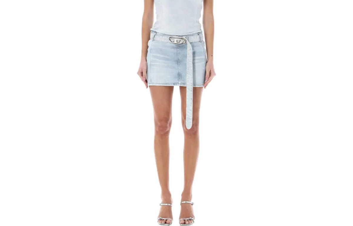 DIESEL D Buckle Belted Denim Mini Skirt