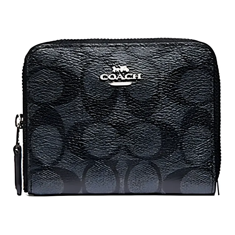 COACH Zip Around Coated Canvas With Leather Clutch Women's Charcoal Black