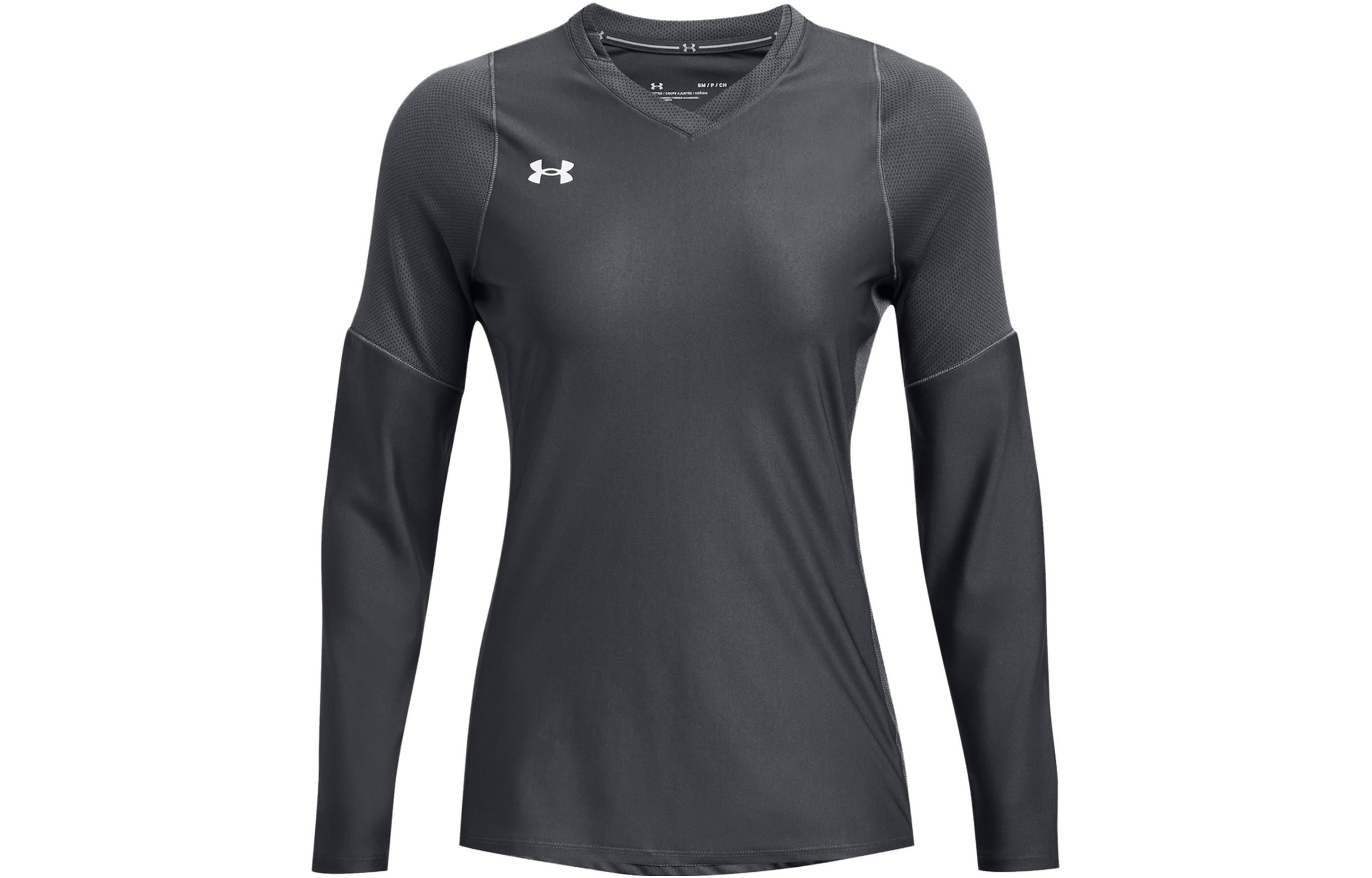Under Armour Powerhouse 2.0 solid color stitching V-neck sweat-absorbent long-sleeved volleyball uniform for women, gray