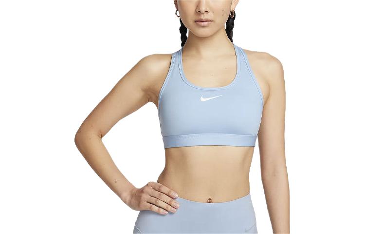 Nike Swoosh Solid Medium Support Quick-Dry Padded Sports Bra Women's Light Armory Blue