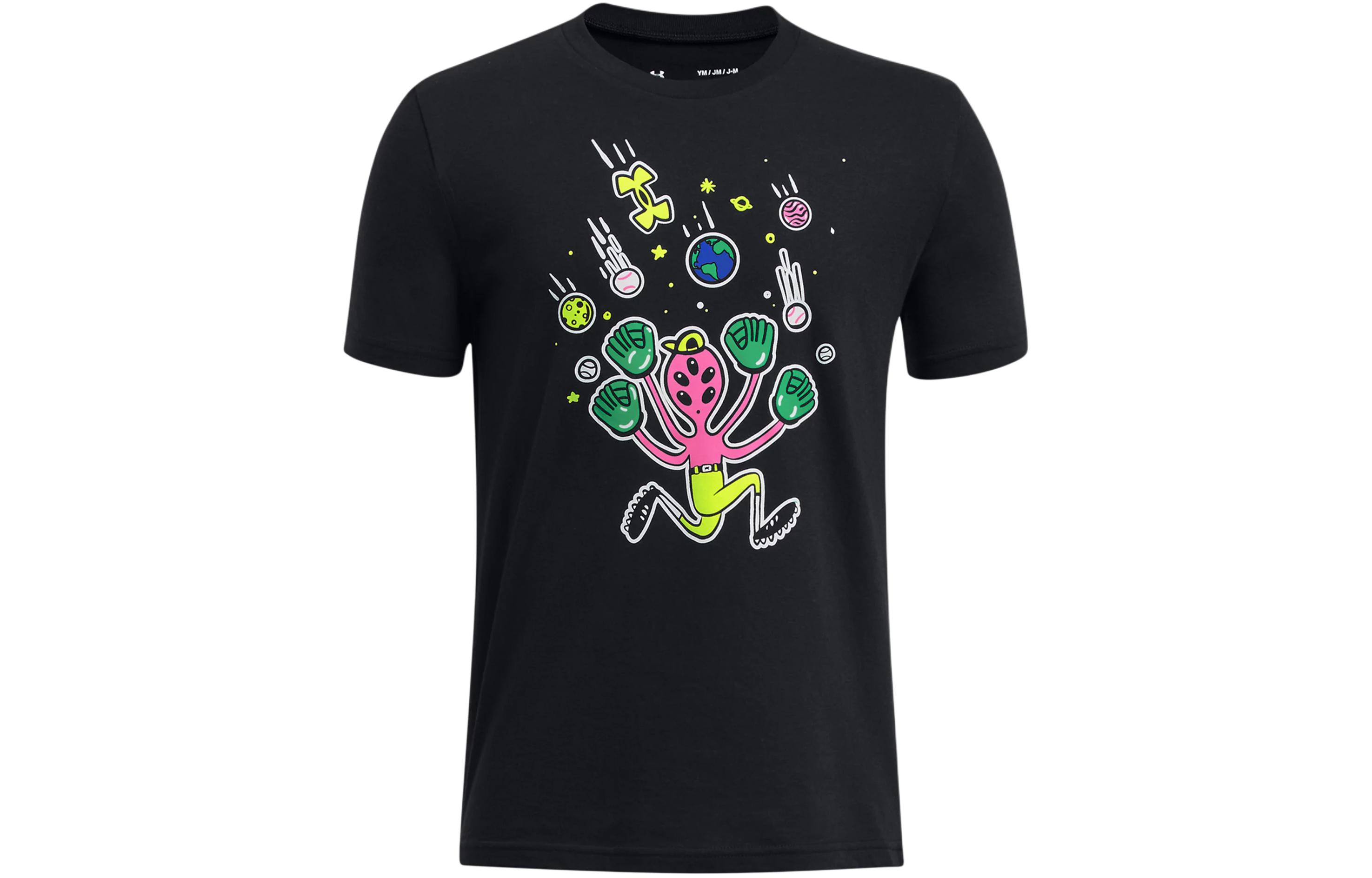 Under Armour UA Out Of This World Cartoon Animation Quick Drying Pullover Round Neck Short Sleeve T-Shirt Black Children's Style