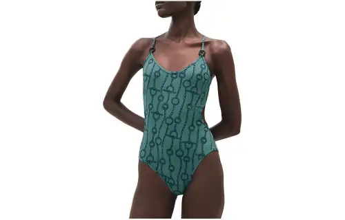 HERMES One Piece Swimsuits Women's Oxford Green Triangle One Piece Swimsuit