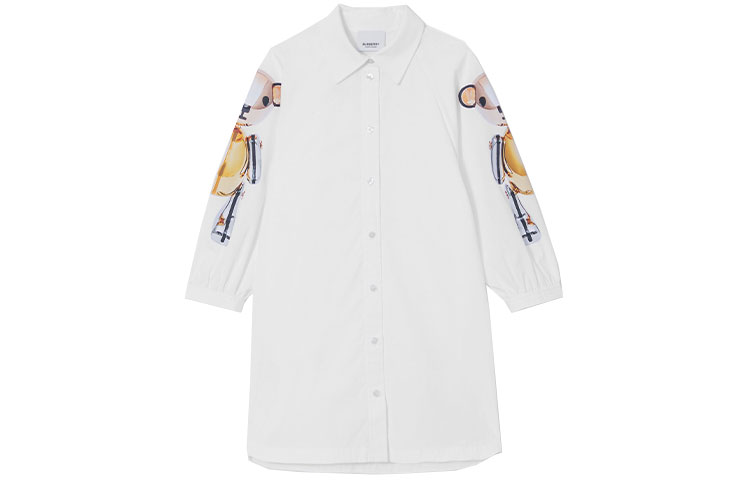 Burberry Burberry Dress Thomas Teddy Bear Print Stretch Cotton Poplin Shirt White Children's