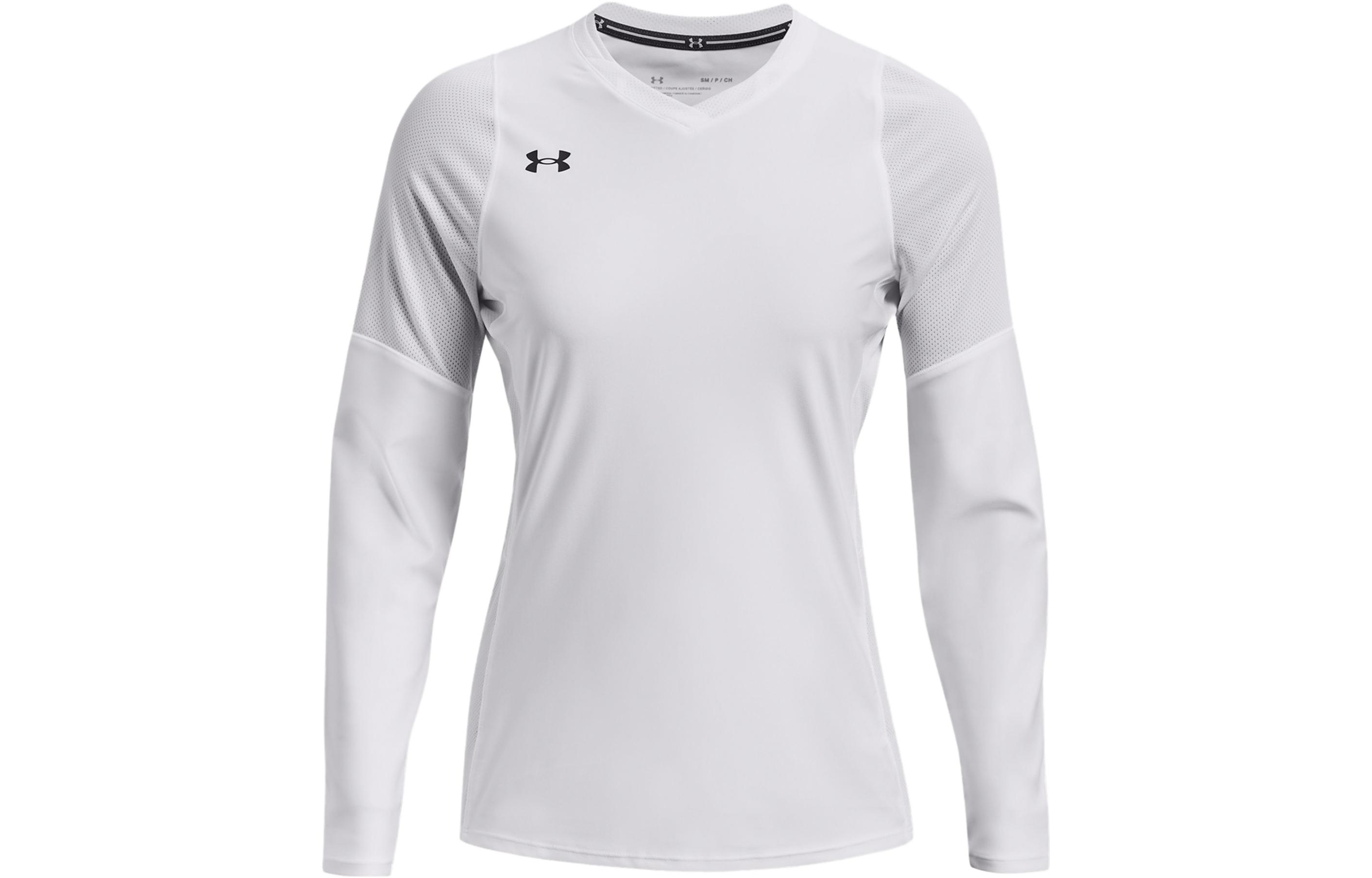 Under Armour Powerhouse 2.0 solid color stitching V-neck sweat-absorbent long-sleeved volleyball uniform for women, white