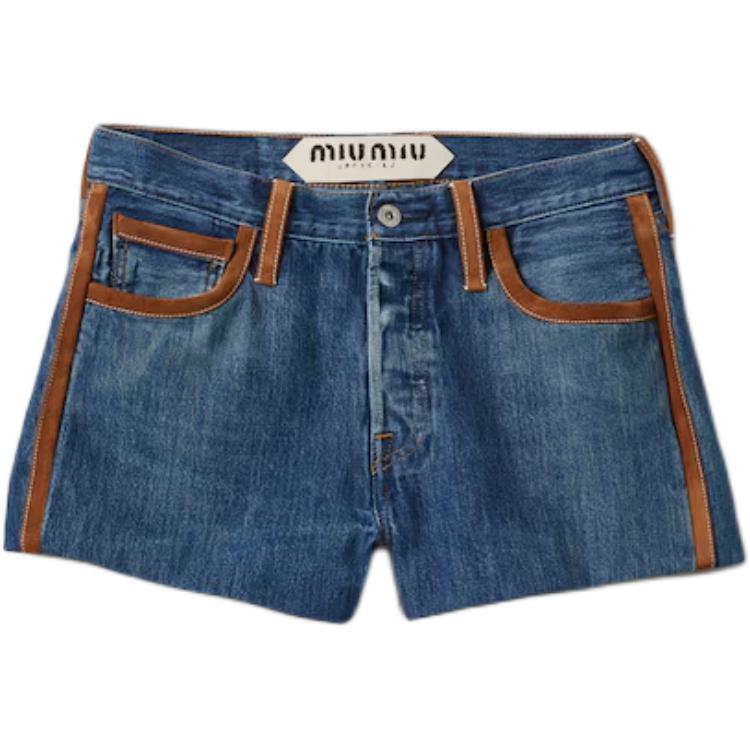 Женские шорты MIU MIU джинсовые с боковыми карманами (синие)