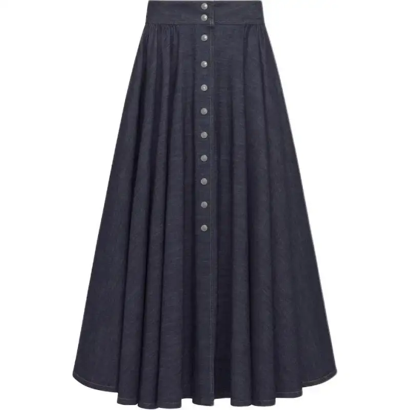 DIOR Gonna Midi Con Bottoni A Pressione Casual Long Skirt Women's Dark Blue