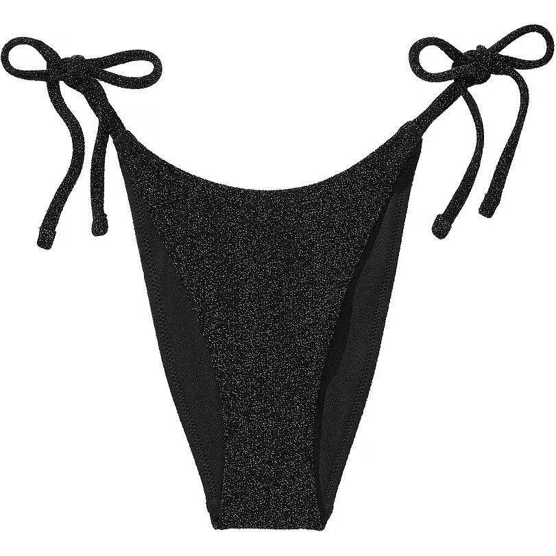 Victoria's Secret Shimmer Side Tie Brazilian Bikini Bottom/Black Swimming Shorts Women's Black