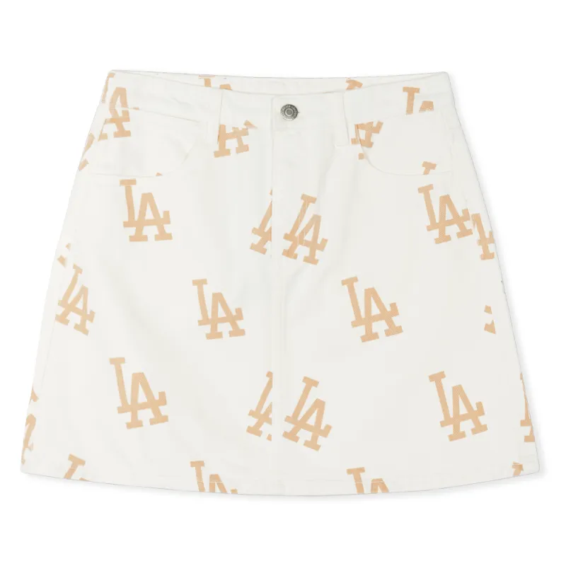 MLB Denim Short Skirts Women's Milk White