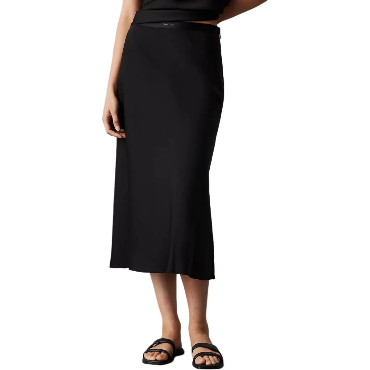 Calvin Klein Logo Waistband Flared Midi Skirt