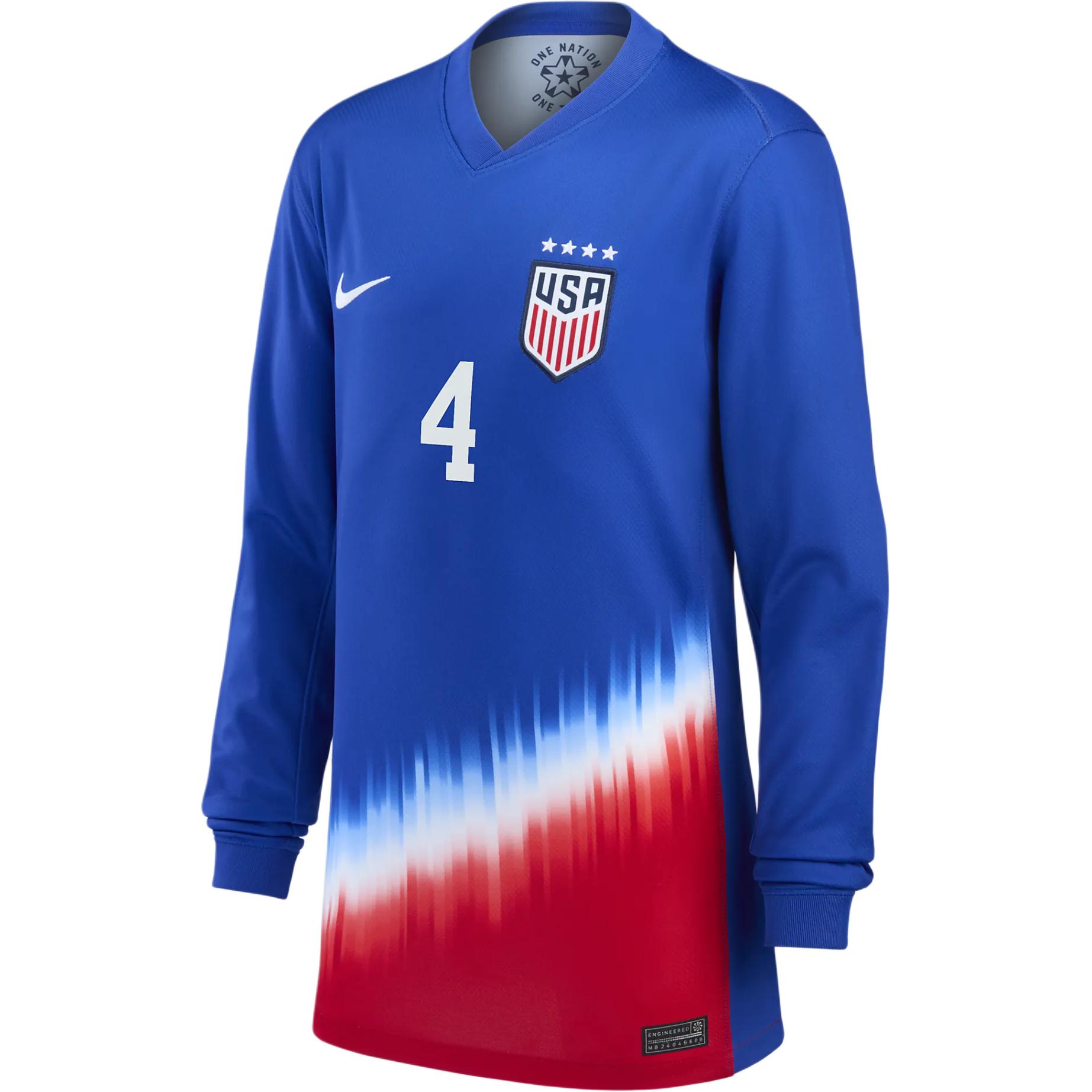 Nike Naomi Girma USWNT 2024 Stadium Away Dri-FIT Comfortable and versatile sweat-absorbent breathable lightweight long-sleeved T-shirt Royal Youth