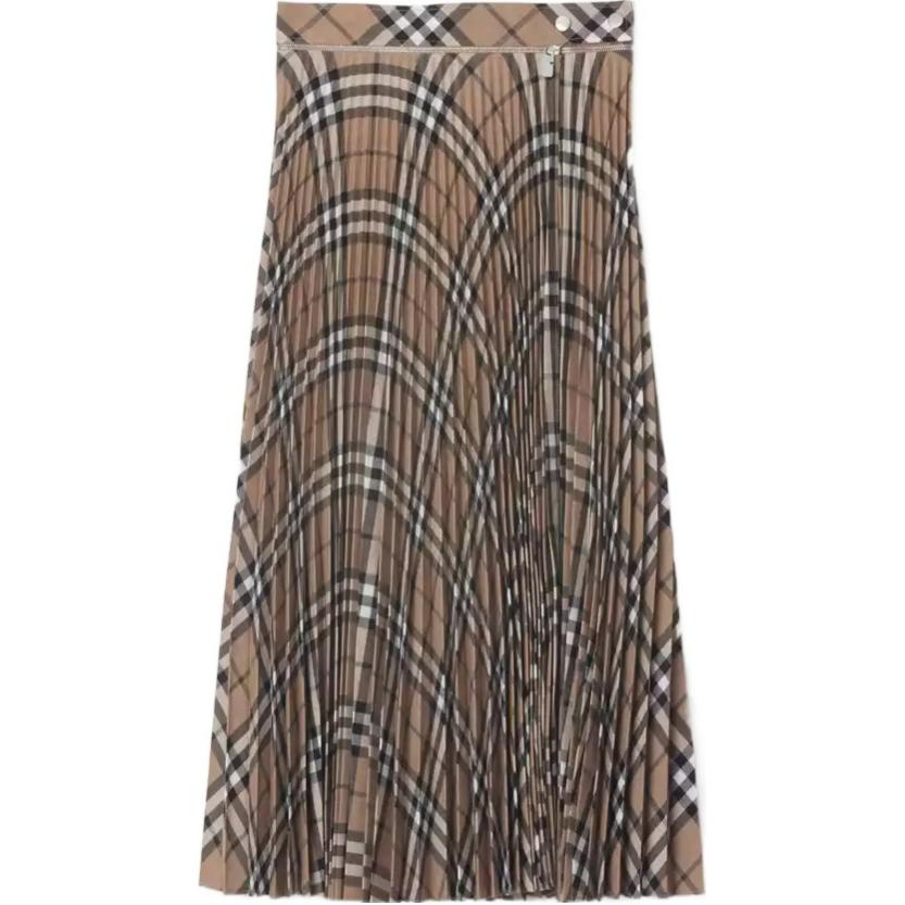Burberry Checked Pleated Midi Skirt
