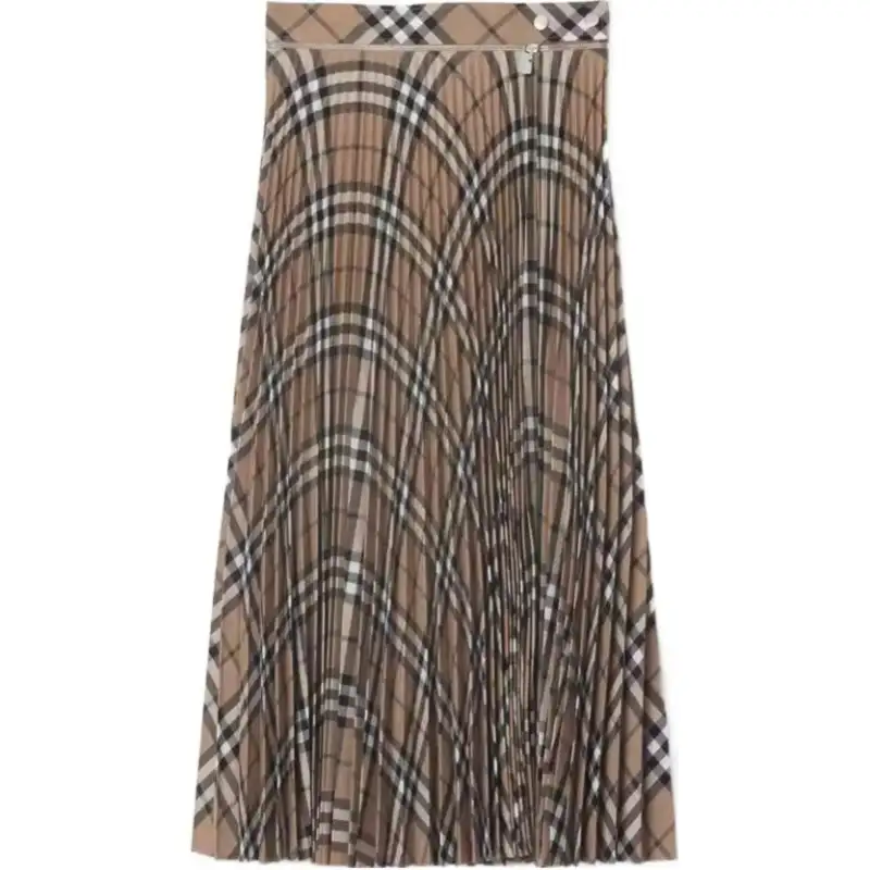 Burberry Checked Pleated Midi Skirt