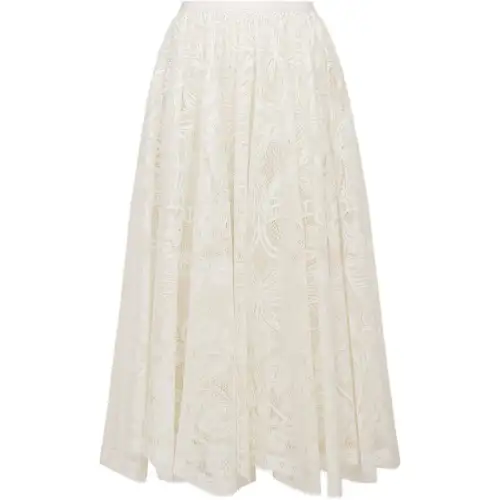 DIOR Flared Mid Length Skirt Casual Long Skirt Women's White