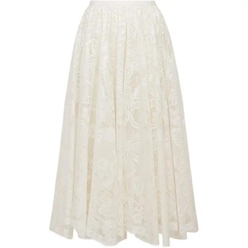 DIOR Flared Mid Length Skirt Casual Long Skirt Women's White