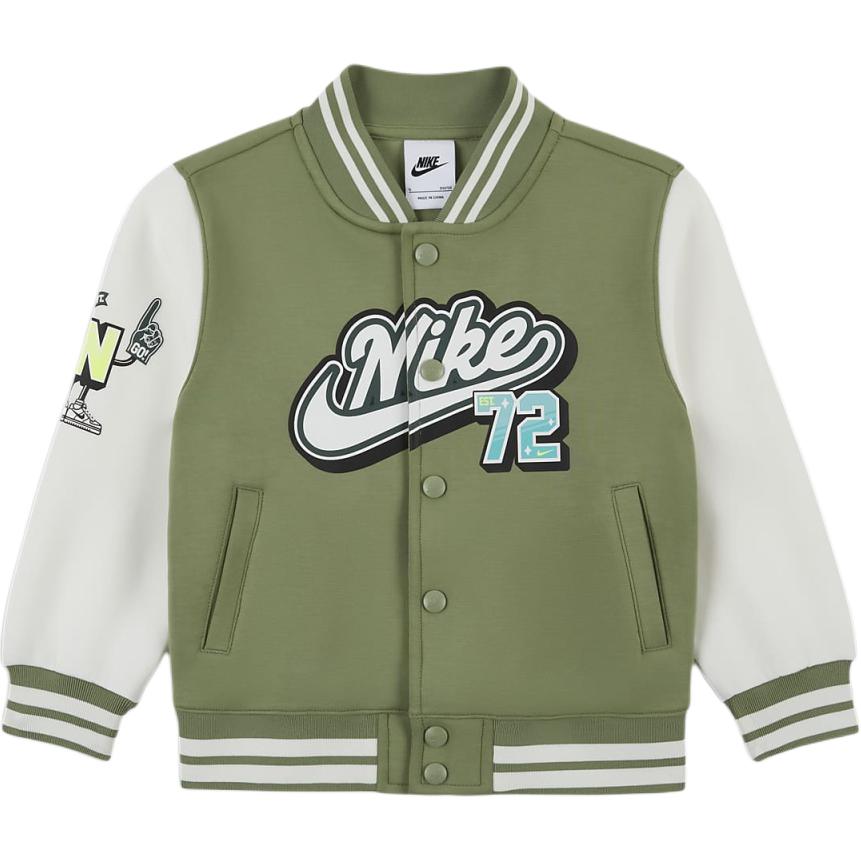 Nike Jacket, college style baseball knitted single-breasted, oil green, small and medium-sized children