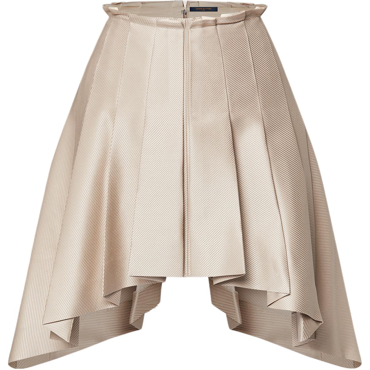 Lv Asymmetrical Box Pleat Twill Skirt