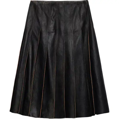 PRADA Pleated Leather Midi Skirt