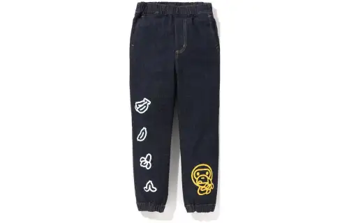 A BATHING APE Jeans Bape SS23 Baby Milo Banana Jogger Denim Pants Graphic Print Elastic Waist Leg Indigo Children's