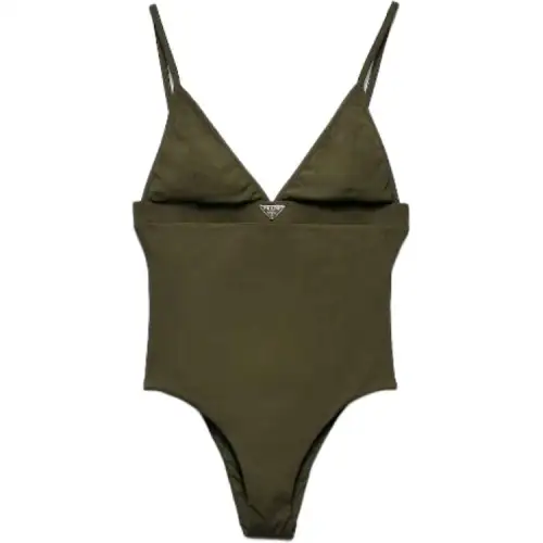 Prada logo-triangle fine-ribbed swimsuit