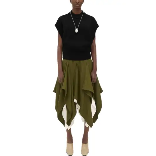 Bottega Veneta FW24 Casual Long Skirt Women's Olive Green