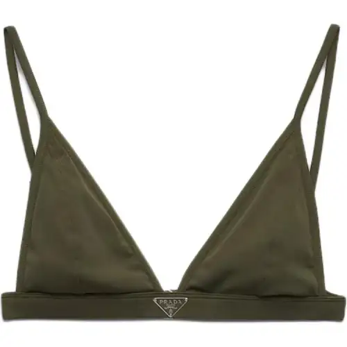 Prada triangle-logo ribbed bikini top