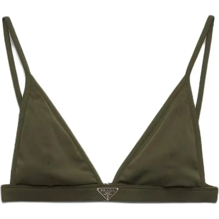 Prada triangle-logo ribbed bikini top