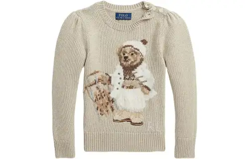 Ralph lauren, sweater, beige children's long-sleeve with a round collar, children's clothing, with little bears, print