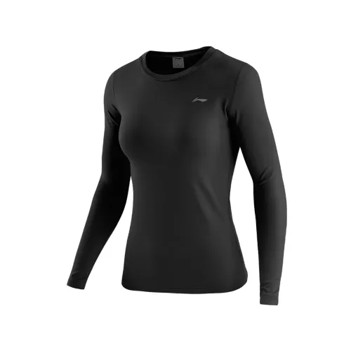 Li Ning Fitness Series Fleece Lined Comfortable And Breathable Slim Fit Long Sleeved Workout Clothing Women's Black/Red