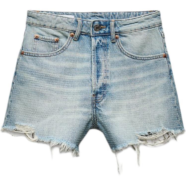 ZARA Denim Shorts Women's Blue Moderate Straight Fit Pants