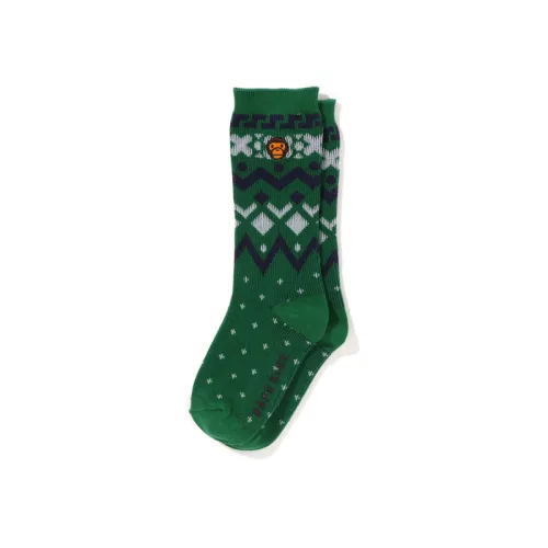 A BATHING APE Bape FW22 Milo Store Cartoon ape head Nordic jacquard pattern mid-calf socks 1 pair for children