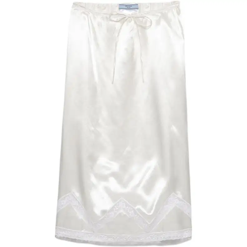 PRADA Embroidered Satin Midi Skirt