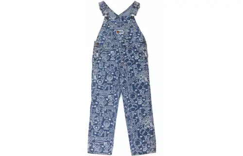 A BATHING APE Cartoon jeans, blue children's suspenders