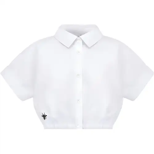 DIOR Solid color children's white shirt, with embroidery, with short sleeve