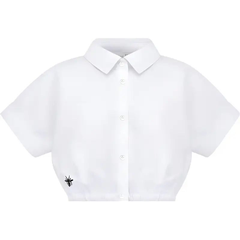 DIOR Solid color children's white shirt, with embroidery, with short sleeve