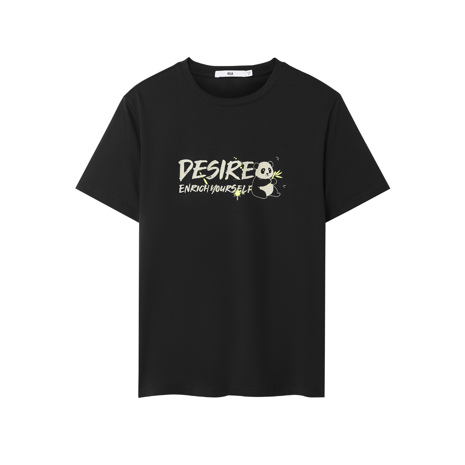 Heilan House HLA Longteng Jiuzhou IP Series Fashionable panda printed letters, exquisite embellishment, round neck, stylish, comfortable, smooth, skin-friendly, breathable, simple, daily casual, versatile outdoor travel short-sleeved T-shirt, men's style