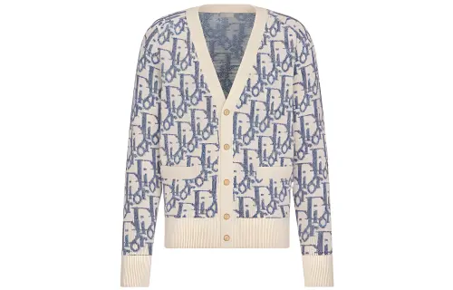 DIOR Sweaters Men's Ecru V Neck Thickened Cardigan