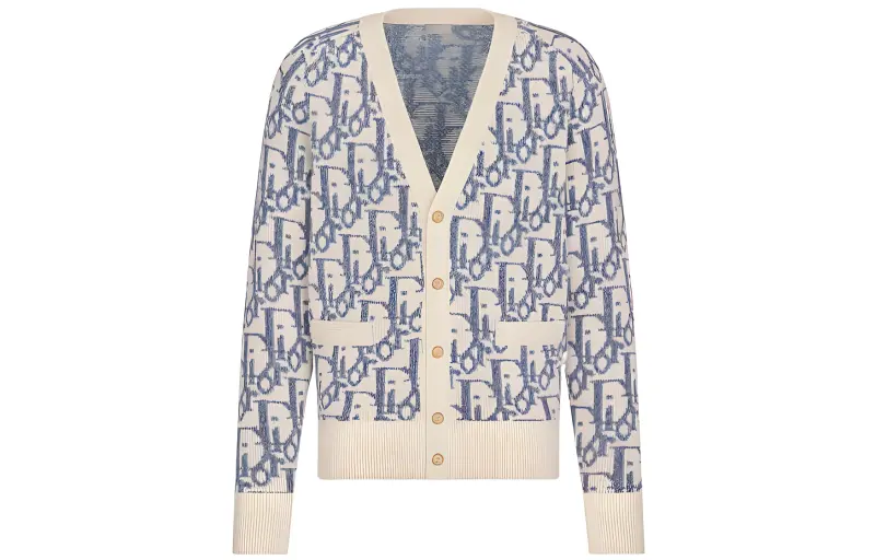 DIOR Sweaters Men's Ecru V Neck Thickened Cardigan